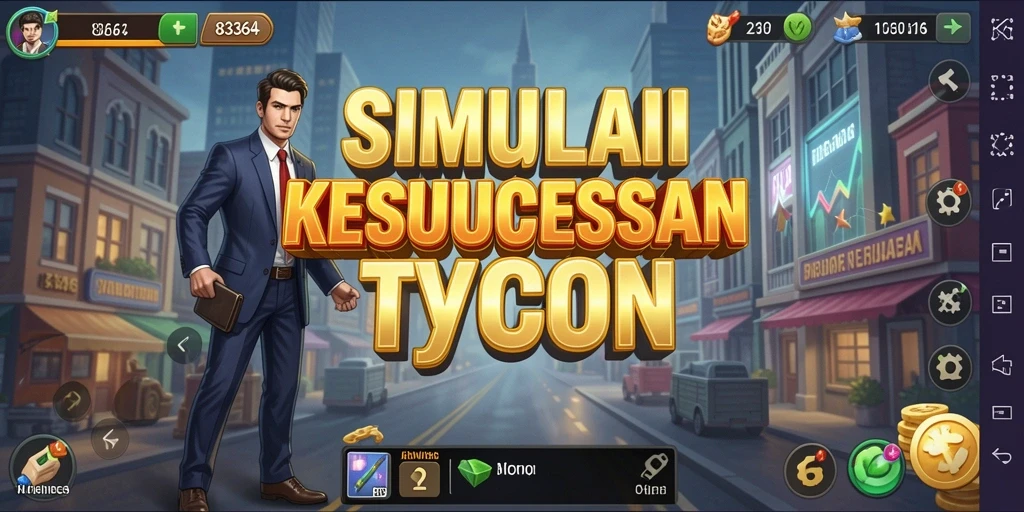 Screenshots menunjukkan gameplay dinamis dalam mengelola bisnis Tycoon.