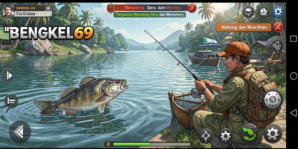 Tampilan gameplay BENGKEL69 yang menampilkan aksi memancing yang seru.