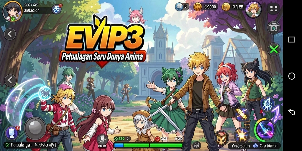 Screenshot utama dari gameplay <strong>EVIP3</strong> menampilkan aksi karakter Anime yang epik.