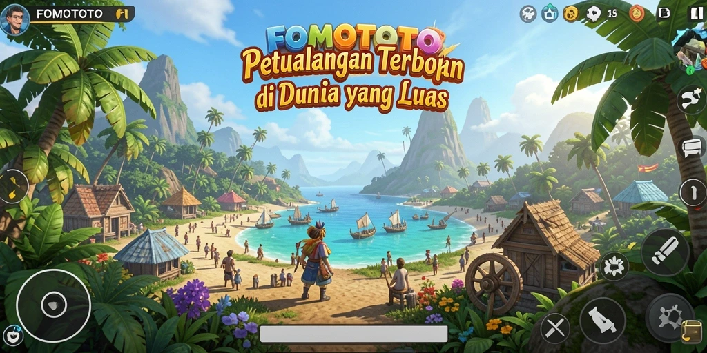 Gameplay FOMOTOTO menampilkan petualangan seru di dunia terbuka.