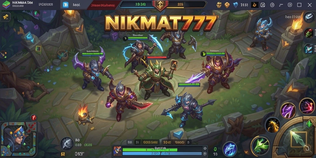 Screenshot dari gameplay seru NIKMAT777 dalam pertandingan MOBA.