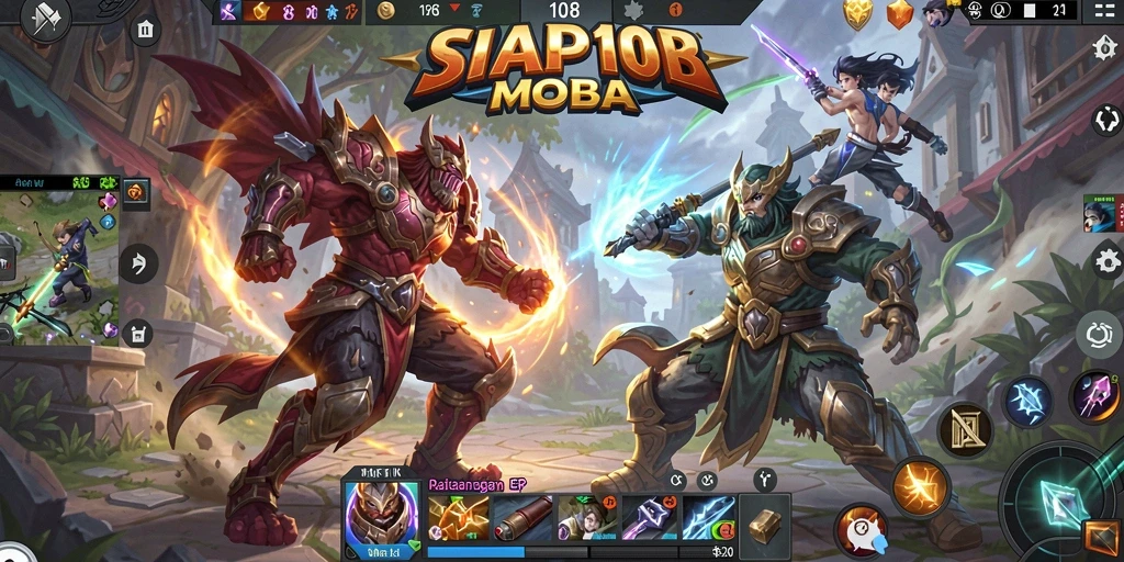 Tangkapan layar menunjukkan pertempuran seru dalam game MOBA.