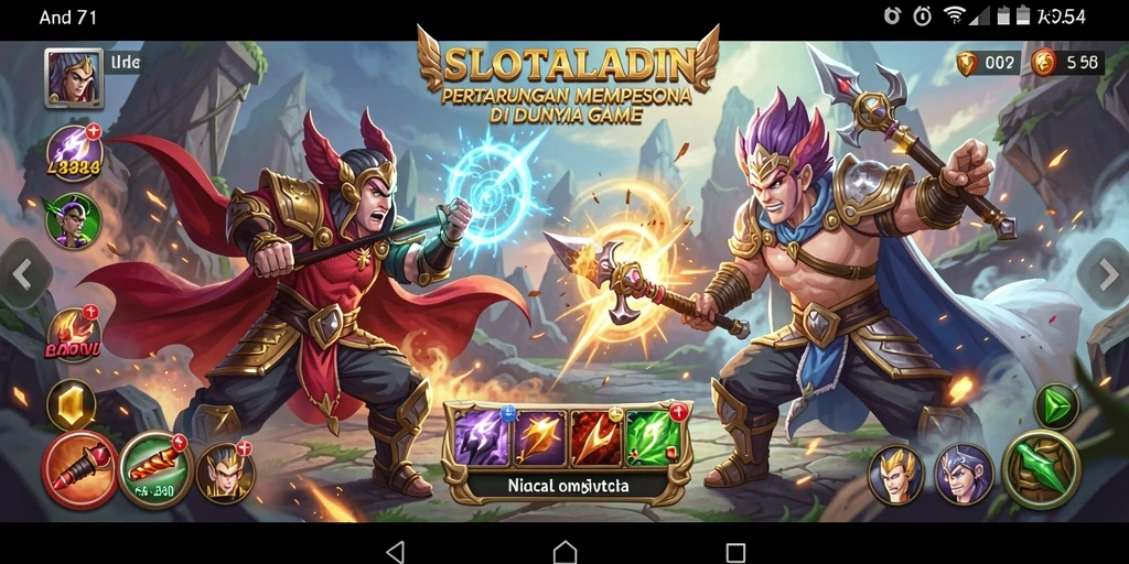 Gameplay pertarungan seru di SLOTALADIN dengan karakter unik.