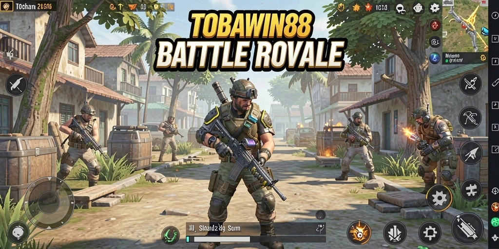Screenshot menampilkan aksi seru dalam game Battle Royale TOBAWIN88.