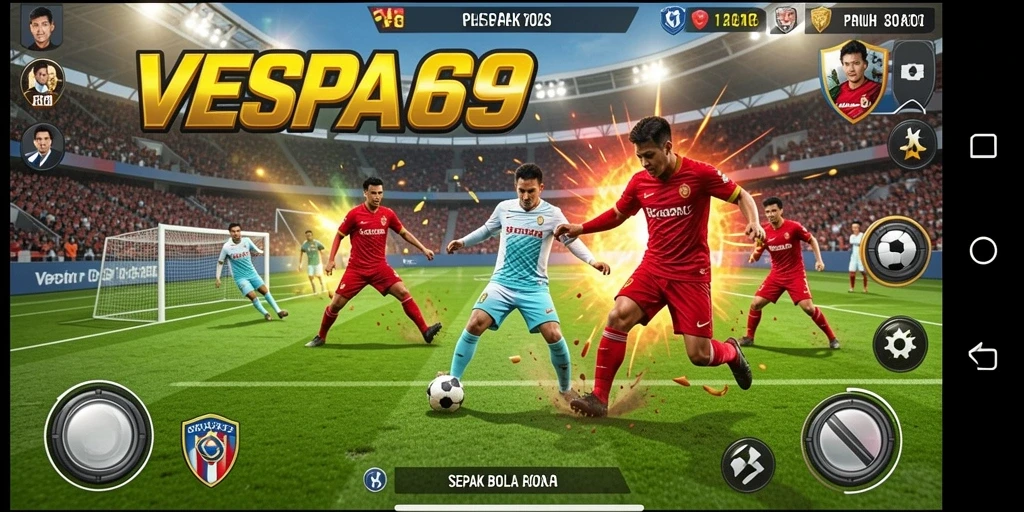 Tampilan gameplay menarik dari VESPA69 dengan aksi sepak bola yang mendebarkan.